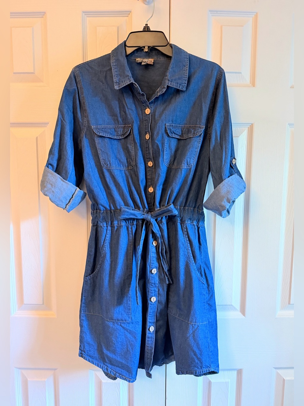 Blue Denim Shirt Dress with Tie Waist